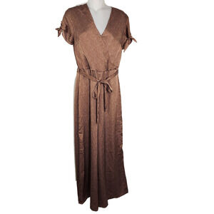 Plush Boutique Jumpsuit Small Red Striped Wrap Belted Wide Leg Short Tie Sleeve